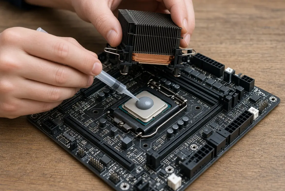 Aplicando pasta térmica e instalando o cooler no processador