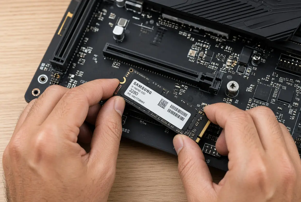 Instalação do SSD M.2 no slot da placa-mãe em ângulo